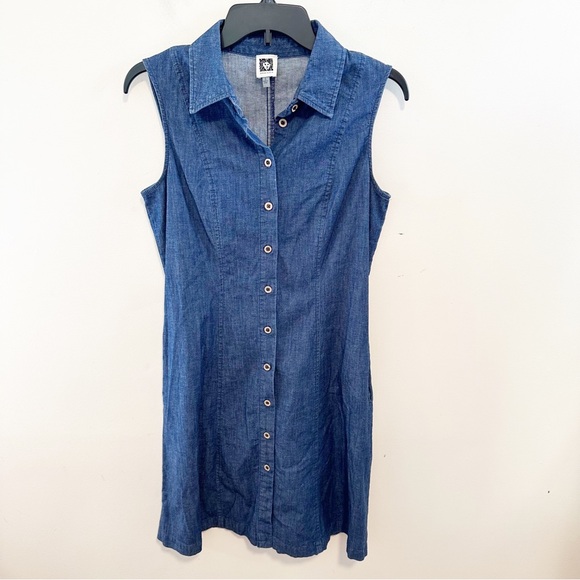 Anne Klein Dresses & Skirts - Anne Klein Button Front Chambray Collar Summer Classic Denim Cotton Dress